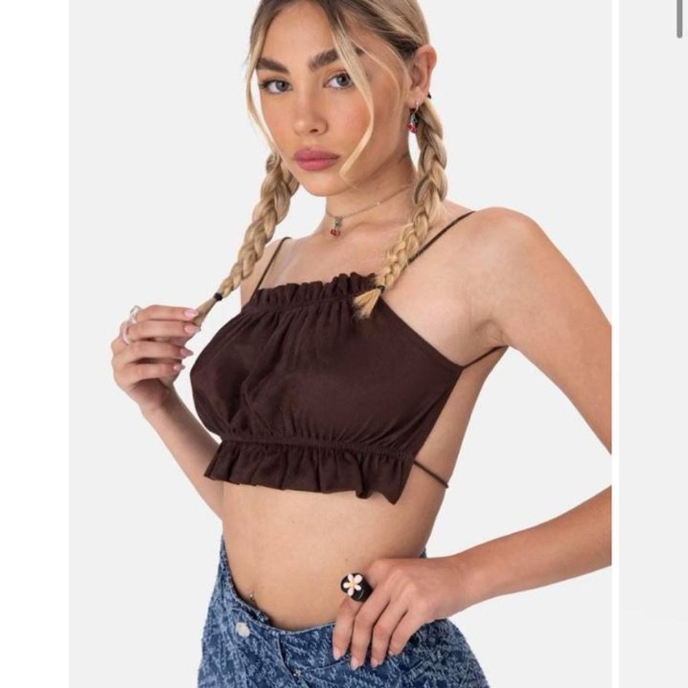 Adika Brown Ruffle Crop Top